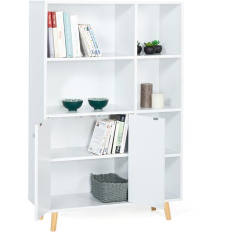 Scaffale con 2 portes scandinavo in legno bianco EMMIE