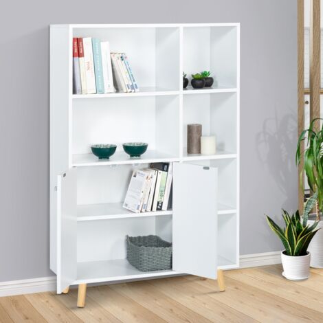 Scaffale con 2 portes scandinavo in legno bianco EMMIE