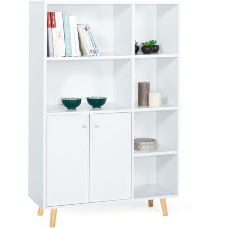 Scaffale con 2 portes scandinavo in legno bianco EMMIE