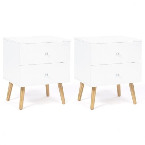 Set di 2 comodini con 2 cassettos, scandinavo, legno e bianco EMMIE