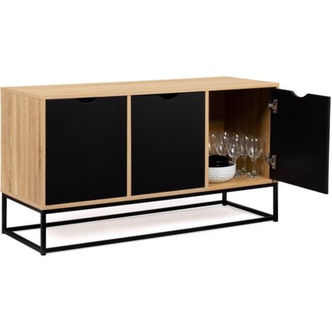 Credenza bassa a 3 ante, nera, design industriale BOSTON