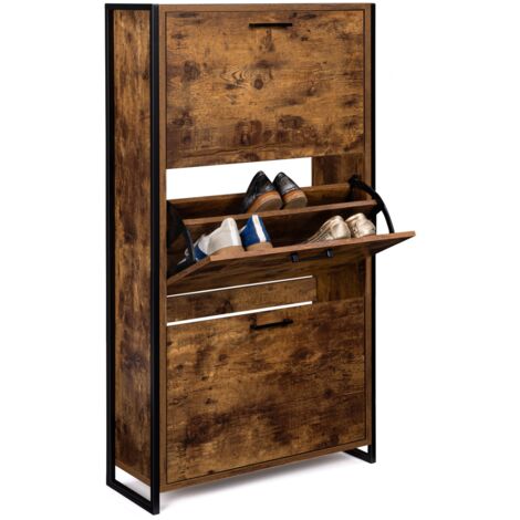 Scarpiera con 3 ante effetto invecchiato design industriale DAYTON