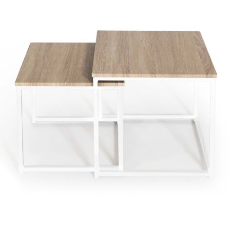 Set di 2 tavolini bassi impilabili 40/45 dal design industriale legno e metallo bianco DETROIT