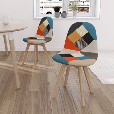 Set di 2 sedie da pranzo scandinavo con motivo patchwork multicolore SARA