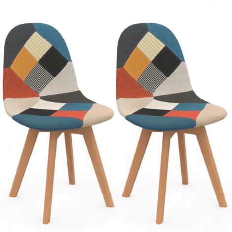 Set di 2 sedie da pranzo scandinavo con motivo patchwork multicolore SARA