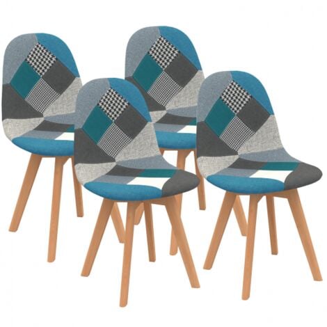 Set di 4 sedie da pranzo scandinavo con motivo patchwork blu SARA