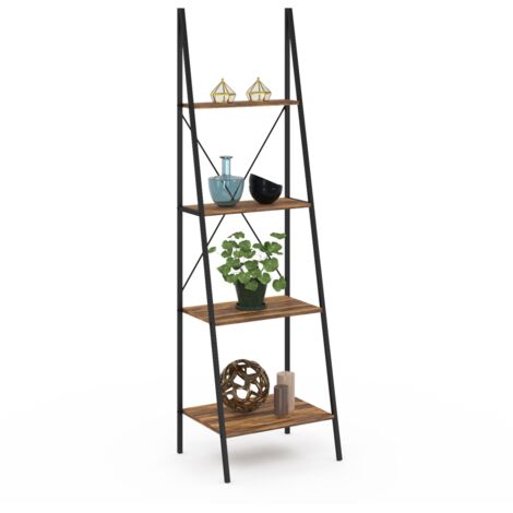 Scaffale a scala 4 livelli in legno invecchiato 170 cm design industriale HAWKINS