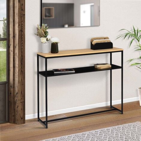 Consolle doppia in metallo nero opaco con piano in legno BOSTON