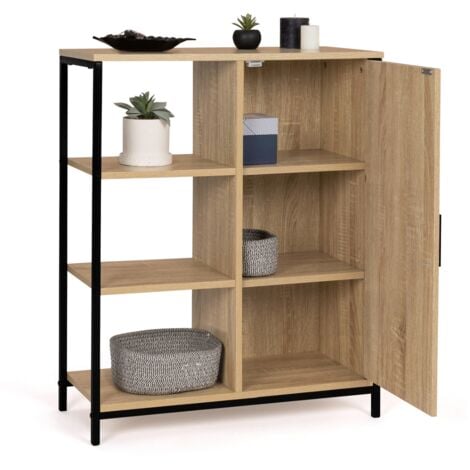 Credenza con 3 ripiani e armadietto, design industriale DETROIT