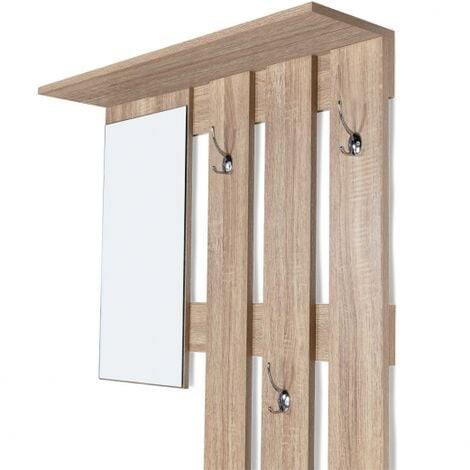 Mobile da ingresso, appendiabiti con specchio, design in legno faggio e ante bianco PAULIN