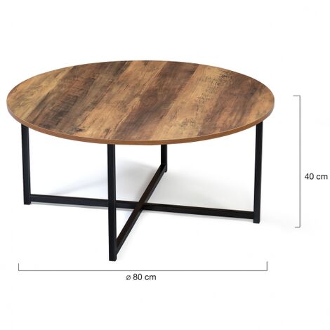 Tavolino rotondo 80 cm effetto invecchiato con design industriale HAWKINS