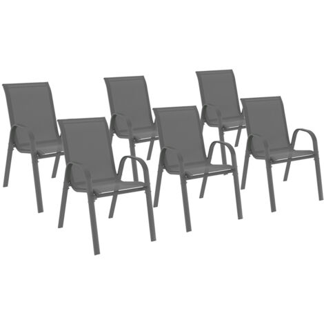 Set di 6 sedie impilabili in metallo e textilene grigio antracite LYMA