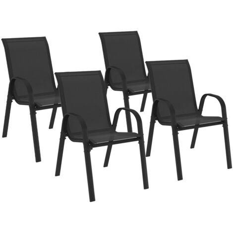 Set di 4 sedie impilabili in metallo e textilene nero LYMA