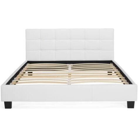 Letto matrimoniale CHARLOTTE con rete a doghe 140x190 cm PVC bianco