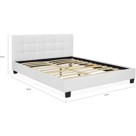 Letto matrimoniale CHARLOTTE con rete a doghe 140x190 cm PVC bianco