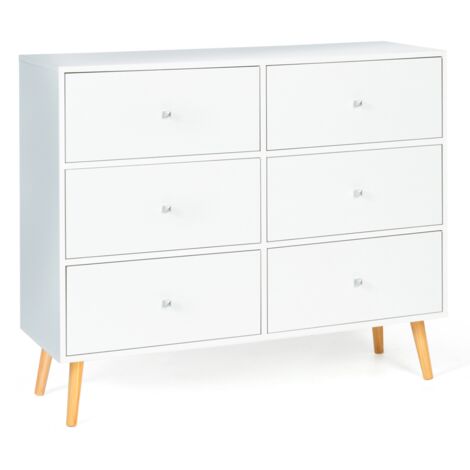 EMMIE 110 cm Cassettone scandinavo bianco a 6 cassetti