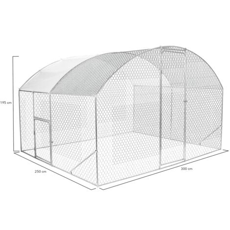 Recinto per polli a cupola 7,5 m² in rete metallica 3x2,5 M con porta laterale