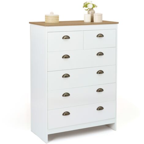 Cassettiera ISIS 80 cm con 6 cassetti bianchi e piano in legno