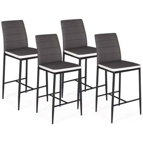 Set di 4 sgabelli ROMANE in PVC grigio con fasce bianche, sedie da bar imbottite