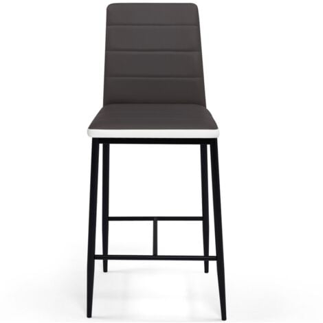 Set di 4 sgabelli ROMANE in PVC grigio con fasce bianche, sedie da bar imbottite