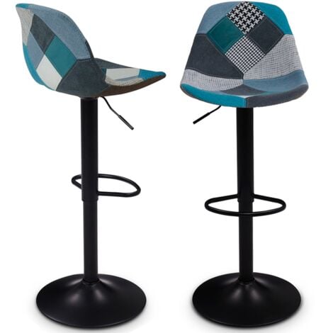 Set di sgabelli da bar KARL patchwork blu con gambe nere