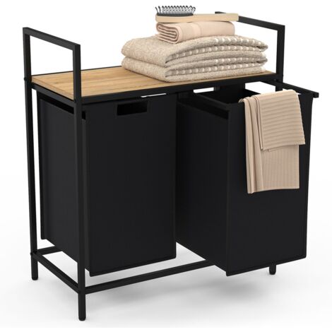 DETROIT Cesto para la ropa de 2 compartimentos en tejido negro, diseño industrial
