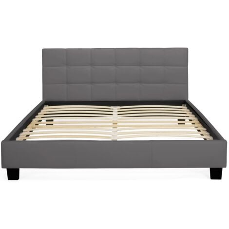 Letto matrimoniale CHARLOTTE con rete a doghe 140x190cm PVC grigio antracite