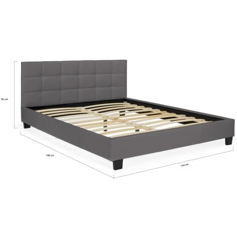 Letto matrimoniale CHARLOTTE con rete a doghe 140x190cm PVC grigio antracite