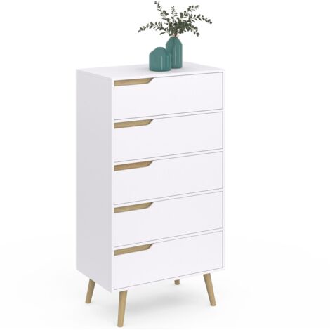 HELSINKI Cassettiera a 5 cassetti da 60 cm Chiffoniera scandinava bianca