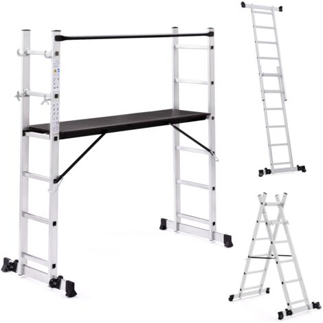 Ponteggio a scala multiuso in alluminio con piattaforma modulare su ruote, altezza 165 cm