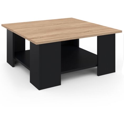 Mesa de centro cuadrada negra ELI con tapa de madera