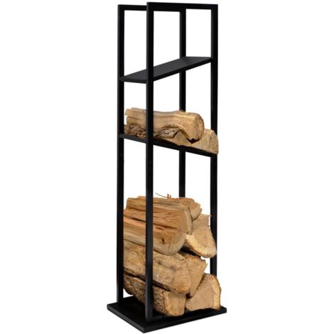 Portaceppi verticale in acciaio nero con 2 ripiani H.112 CM per caminetti