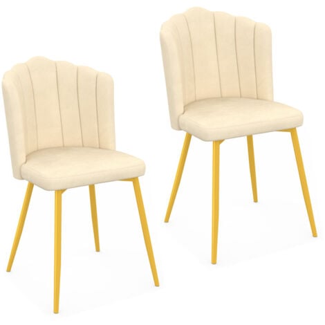 Set di sedie a conchiglia ADELLA in velluto beige con gambe dorate