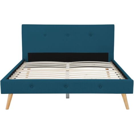 Letto matrimoniale scandinavo OSLO 160 x 200 CM tessuto blu anatra