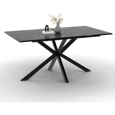 Tavolo da pranzo rettangolare ALASKA per 8 persone con effetto marmo nero e gamba a ragno in metallo 160 cm