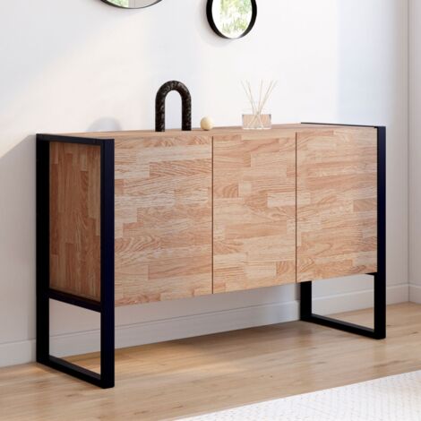 Credenza rialzata a 3 ante OTTAWA 114 cm in legno e nero, design industriale