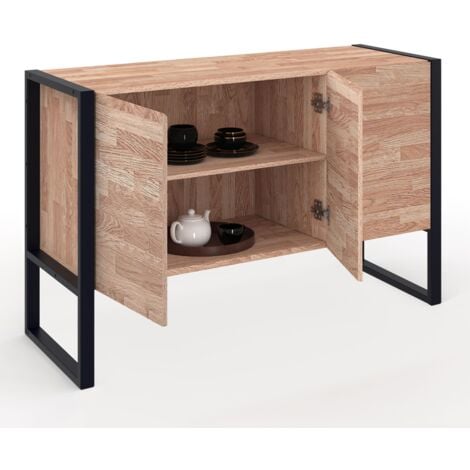 Credenza rialzata a 3 ante OTTAWA 114 cm in legno e nero, design industriale