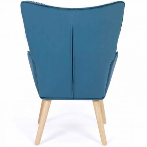 Poltrona scandinava IVAR in tessuto patchwork e velluto blu