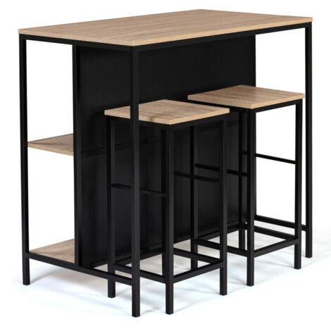 Set di tavolo da bar e 2 sgabelli di design industriale a isola DETROIT