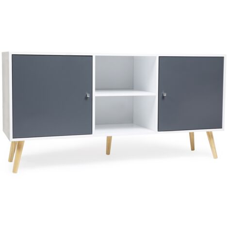 Credenza scandinava bassa EFFIE 140 cm con 2 ante in legno bianco e grigio