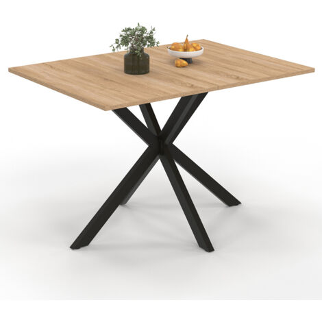 ALIX Mesa de comedor para 4 personas con patas de madera y araña negra 110 cm
