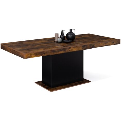 Tavolo da pranzo rettangolare allungabile EDEN 6-10 persone Legno effetto antico e nero 160-200 cm