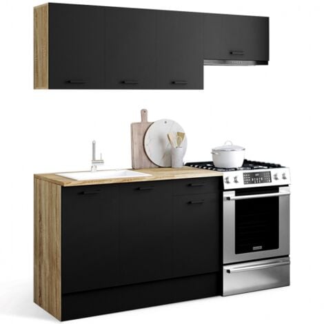 Cucina completa SUBTIL da 180 cm con piano di lavoro a 5 elementi in legno e nero