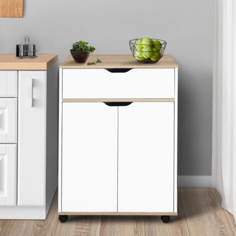 Credenza COSY con cassetto in legno bianco e ripiani in faggio L.60 CM