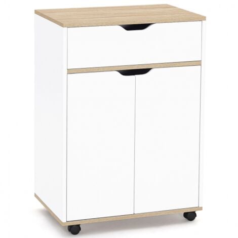 Credenza COSY con cassetto in legno bianco e ripiani in faggio L.60 CM