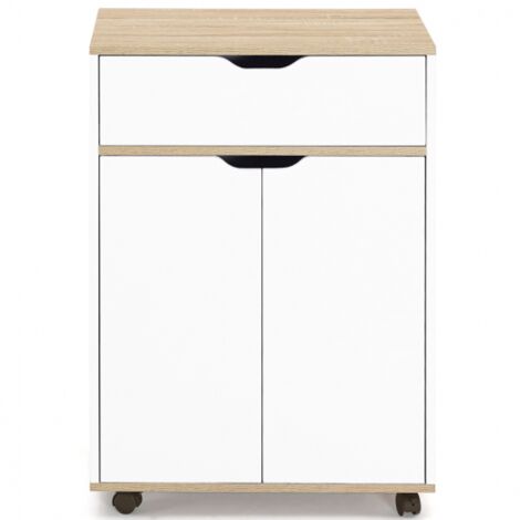 Credenza COSY con cassetto in legno bianco e ripiani in faggio L.60 CM