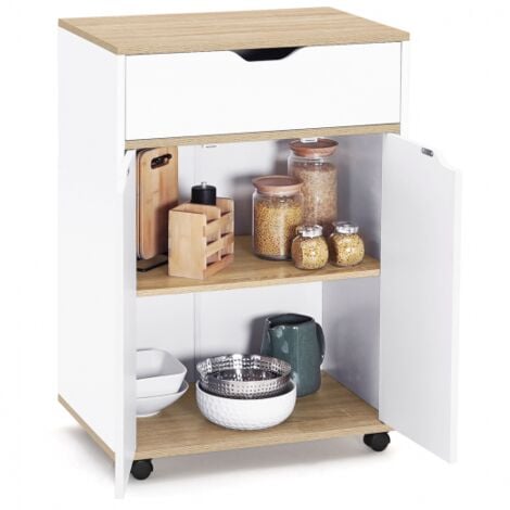 Credenza COSY con cassetto in legno bianco e ripiani in faggio L.60 CM