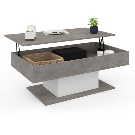 Mesa de centro elevable EDEN de hormigón y blanco