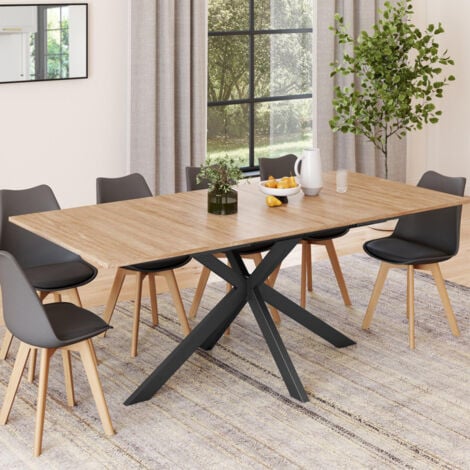 Tavolo da pranzo rettangolare allungabile ALIX con contenitore per 6-10 persone, legno e nero 160-200 cm