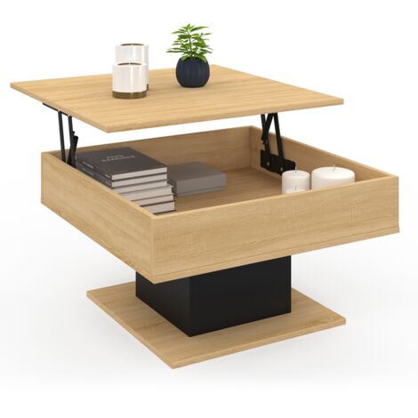 Mesa de centro cuadrada elevable EDEN de madera y negro